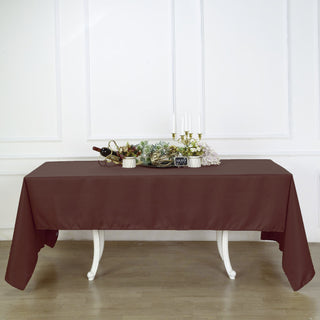 Elevate Your Event Decor with the 60x126 Chocolate Seamless Polyester Rectangular Tablecloth