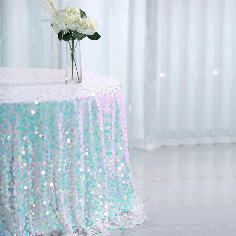 120inch Big Payette Iridescent Blue Sequin Round Tablecloth Premium Collection