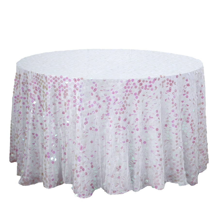 120 Inch | Big Payette Iridescent Sequin Round Tablecloth Premium Collection | TableclothsFactory