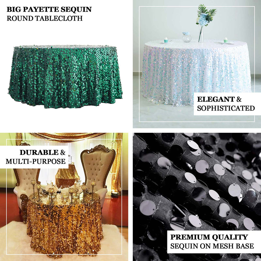 120 Inch | Big Payette Turquoise Sequin Round Tablecloth Premium Collection | TableclothsFactory