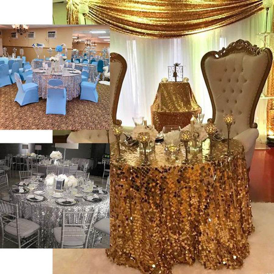 120 Inch | Big Payette Iridescent Sequin Round Tablecloth Premium Collection