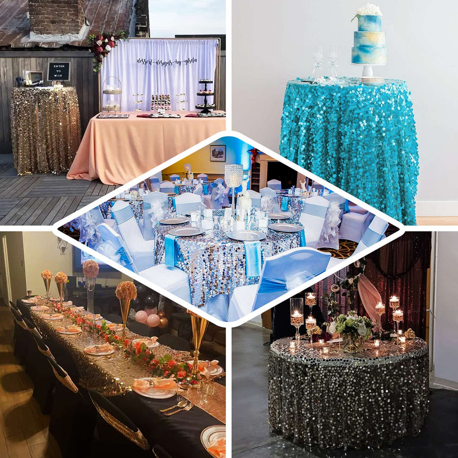 120 Inch | Big Payette Turquoise Sequin Round Tablecloth Premium Collection | TableclothsFactory