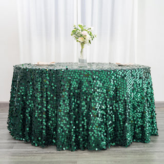 120" Hunter Emerald Green Seamless Big Payette Sequin Round Tablecloth