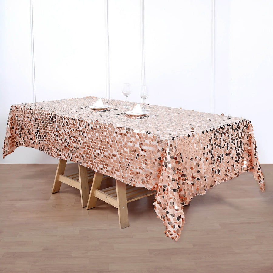60x102 inches Big Payette Sequin Rectangle Tablecloth - Rose Gold | Blush