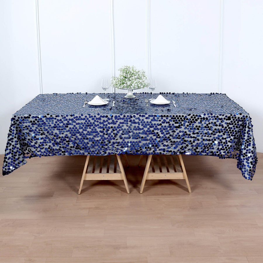 60x102 inches Big Payette Navy Blue Sequin Rectangle Tablecloth