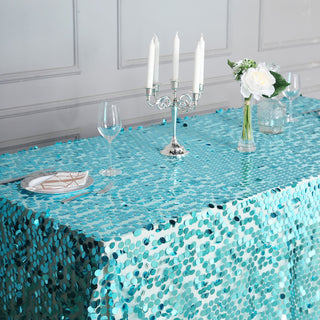 Turquoise 90x132 Sequin Tablecloth: The Perfect Statement Piece