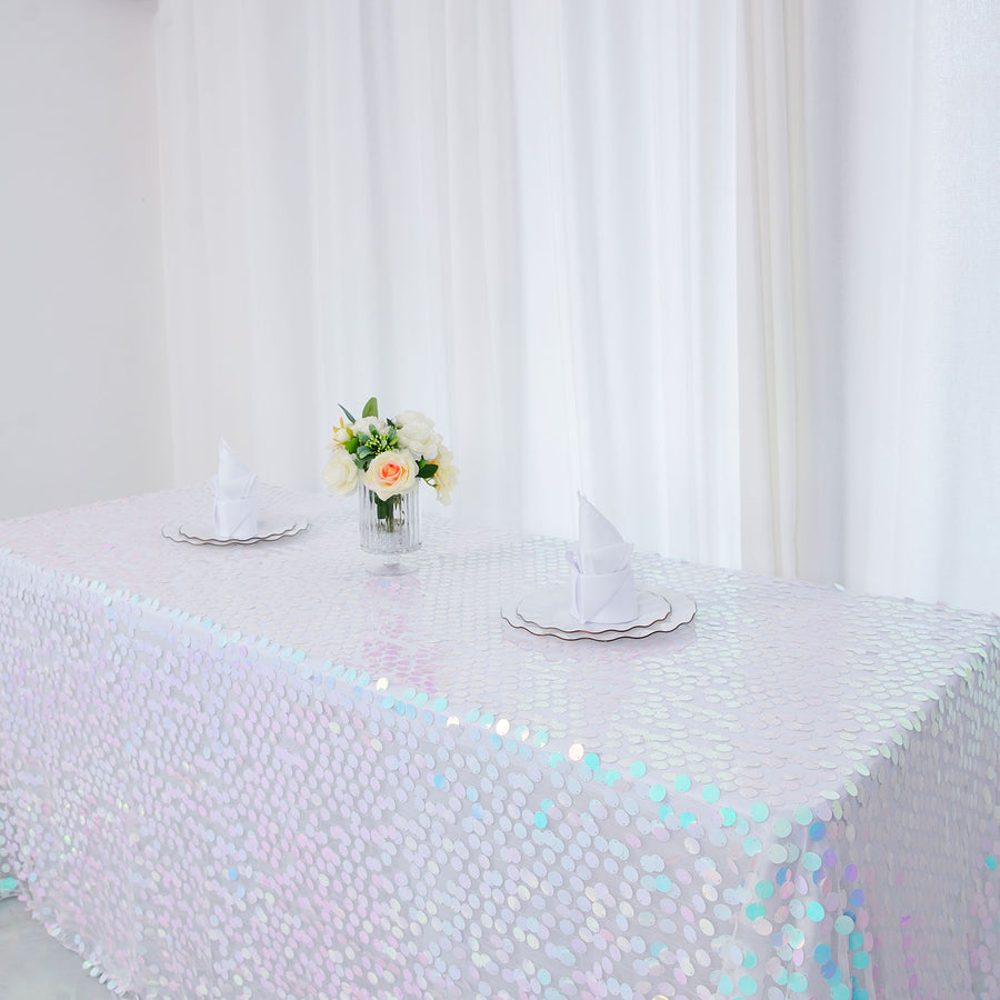 90inch x 156inch Iridescent Blue Big Payette Sequin Rectangle Tablecloth Premium