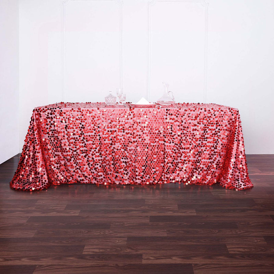 90x156 Red Big Payette Sequin Rectangle Tablecloth Premium