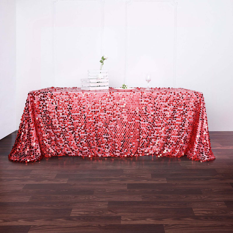 90x156 Red Big Payette Sequin Rectangle Tablecloth Premium