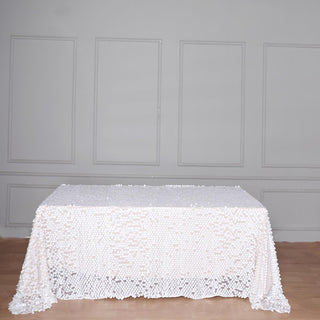 Elegant White Seamless Big Payette Sequin Rectangle Tablecloth