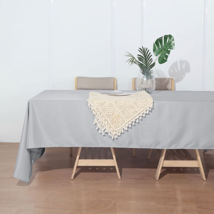 72x120Inch Silver Polyester Rectangle Tablecloth, Reusable Linen Tablecloth