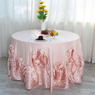 Add Elegance to Your Event with the Blush Seamless Large Rosette Round Lamour Satin Tablecloth
