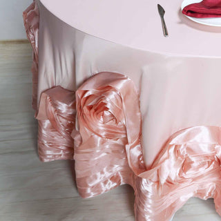 Make a Statement with the Blush Seamless Large Rosette Round Lamour Satin Tablecloth