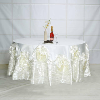 Transform Your Table with the Ivory Seamless Lamour Satin Tablecloth
