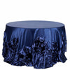 120" Navy Large Rosette Round Lamour Satin Tablecloth