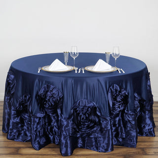 Navy Blue Rosette Tablecloth for Elegant Events