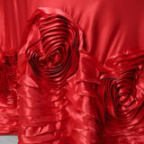 120" Red Large Rosette Round Lamour Satin Tablecloth#whtbkgd