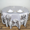 120" Silver Large Rosette Round Lamour Satin Tablecloth
