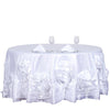 120" White Large Rosette Round Lamour Satin Tablecloth