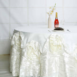 132" Ivory Large Rosette Round Lamour Satin Tablecloth