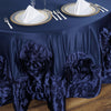 132" Navy Blue Large Rosette Round Lamour Satin Tablecloth