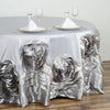 132" Silver Large Rosette Round Lamour Satin Tablecloth