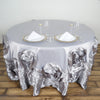 132" Silver Large Rosette Round Lamour Satin Tablecloth