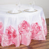 132" White/Pink Large Rosette Round Lamour Satin Tablecloth