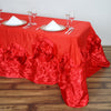 90"x132" Red Large Rosette Oblong Rectangular Lamour Satin Tablecloth
