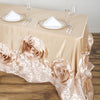 90"x156" Champagne Large Rosette Rectangular Lamour Satin Tablecloth