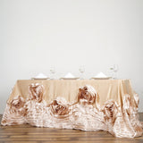 90"x156" Champagne Large Rosette Rectangular Lamour Satin Tablecloth