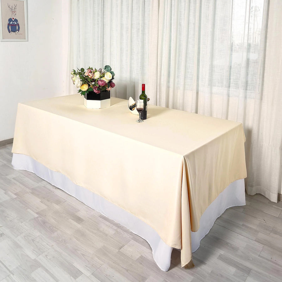 90"x132" Beige Polyester Rectangular Tablecloth