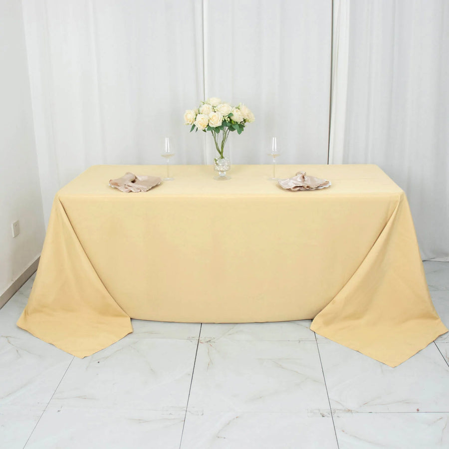 90x132inch Champagne 200 GSM Seamless Premium Polyester Rectangular Tablecloth