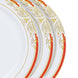 10 Pack | White With Red Rim Plastic Appetizer Salad Plates, Round With Gold Vine Design#whtbkgd