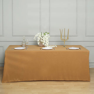 Add Elegance to Your Event with the 90"x132" Gold Seamless Polyester Rectangular Tablecloth