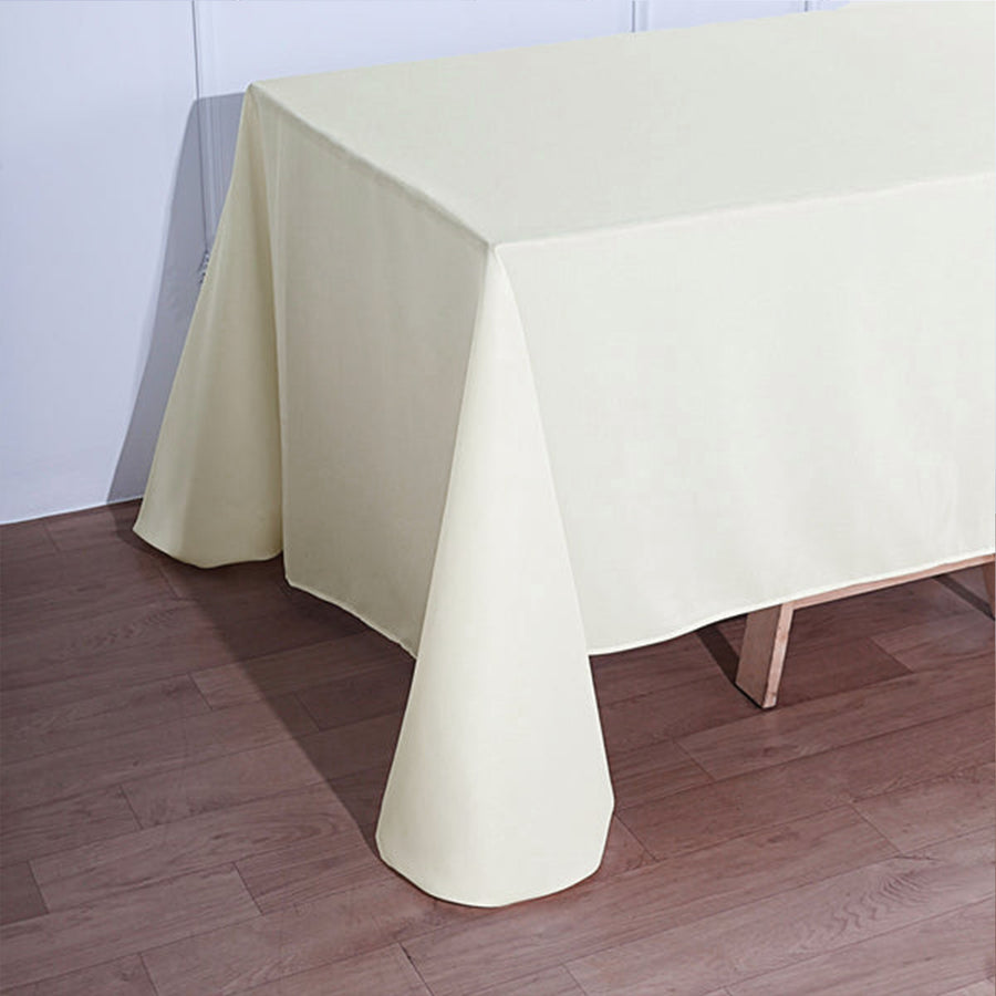 90"x132" Ivory Polyester Rectangular Tablecloth