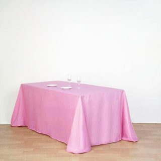 Elevate Your Event with the 90"x132" Pink Seamless Polyester Rectangular Tablecloth