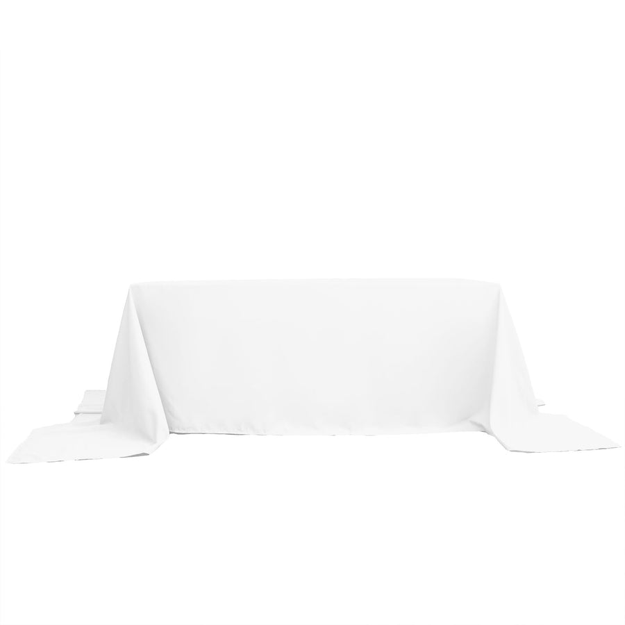 90"x156" White Polyester Rectangular Tablecloth