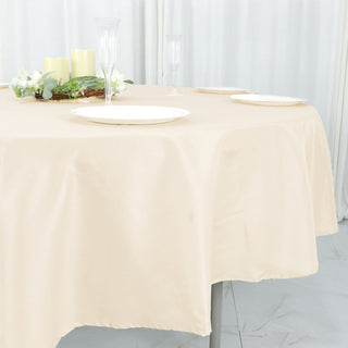 Enhance Your Table Décor with the 90" Beige Seamless Polyester Round Tablecloth