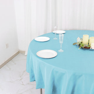 Create an Impactful Event with the 90" Blue Seamless Polyester Round Tablecloth