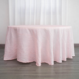 Elevate Your Event Decor with the 120" Blush Seamless Accordion Crinkle Taffeta Round Tablecloth