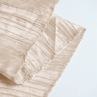 Beige Accordion Crinkle Taffeta Round Tablecloth - The Perfect Addition to Your Event
