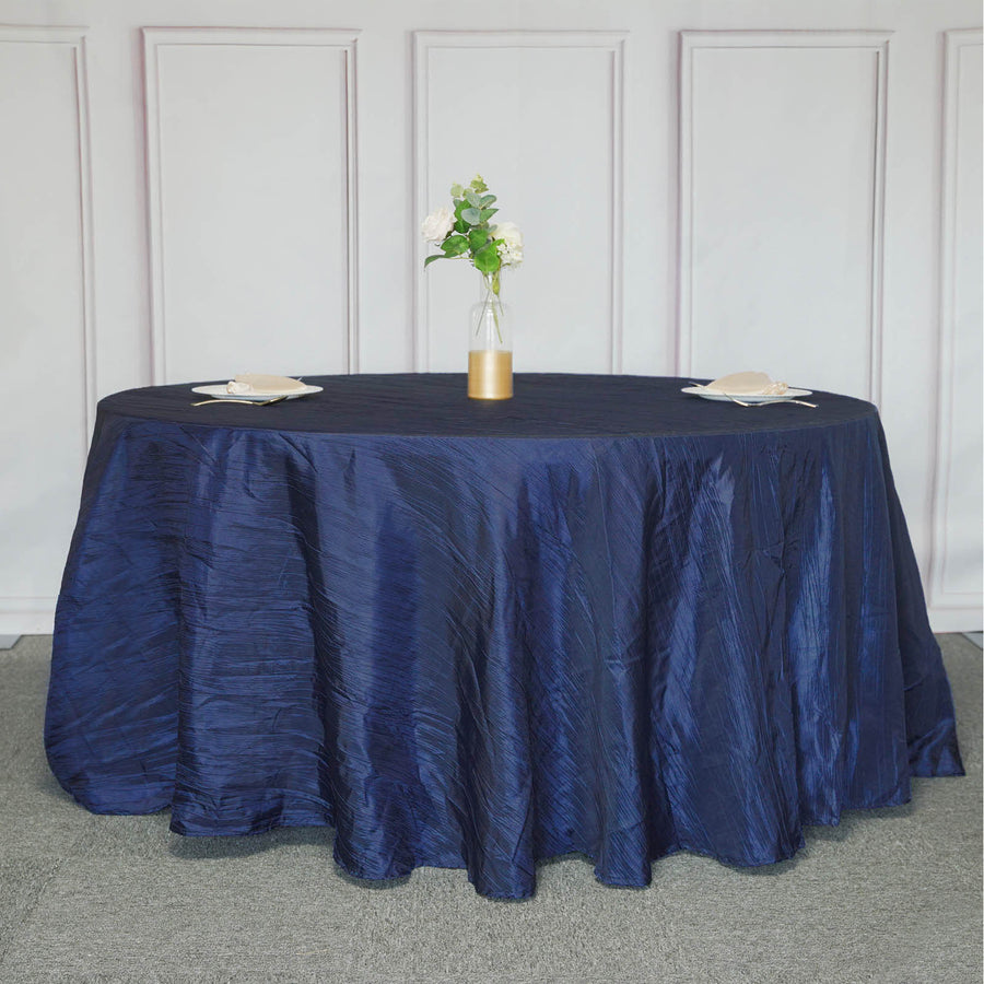 120inch Navy Blue Accordion Crinkle Taffeta Round Tablecloth