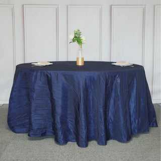 Navy Blue 120" Round Crinkle Taffeta Tablecloth: Add Elegance and Vibrancy to Your Event