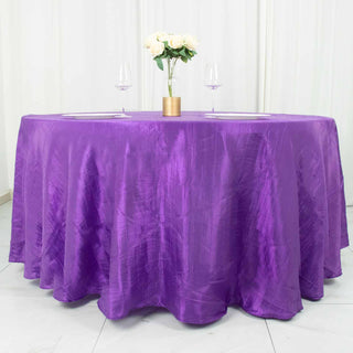 Elevate Your Event with the 120" Purple Seamless Accordion Crinkle Taffeta Round Tablecloth