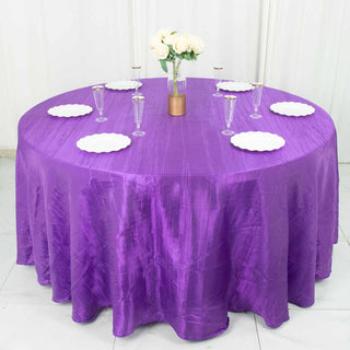 Complete Your Event Décor with the 120" Purple Seamless Accordion Crinkle Taffeta Round Tablecloth