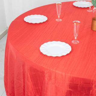 Create an Unforgettable Event with the 120" Red Seamless Accordion Crinkle Taffeta Round Tablecloth