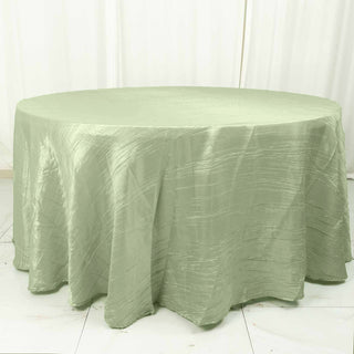 Elevate Your Event with the 120" Sage Green Seamless Accordion Crinkle Taffeta Round Tablecloth