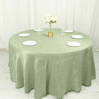 Create a Timeless Look with the 120" Sage Green Seamless Accordion Crinkle Taffeta Round Tablecloth