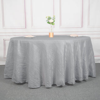 Elevate Your Event with the Stunning Silver Accordion Taffeta Tablecloth